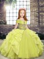 Floor Length Ball Gowns Sleeveless Yellow Green Child Pageant Dress Lace Up