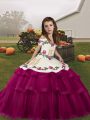 Sleeveless Embroidery and Ruffled Layers Lace Up Girls Pageant Dresses