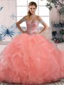 Best Off The Shoulder Sleeveless Tulle Quinceanera Dress Beading and Ruffles Lace Up