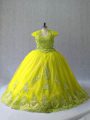 Customized Lace Up Quinceanera Gown Yellow Green for Sweet 16 and Quinceanera with Appliques Court Train