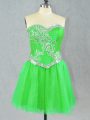 Glamorous Green Sleeveless Mini Length Beading Lace Up Prom Party Dress