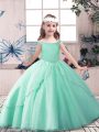 Sleeveless Tulle Floor Length Lace Up Kids Formal Wear in Green with Beading