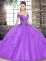 Discount Beading and Ruffles Sweet 16 Dresses Lavender Lace Up Sleeveless Floor Length