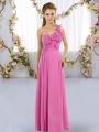 Rose Pink Vestidos de Damas Wedding Party with Hand Made Flower One Shoulder Sleeveless Lace Up