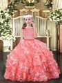 Watermelon Red Scoop Zipper Lace and Ruffled Layers Little Girls Pageant Dress Wholesale Sleeveless
