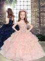 Peach Straps Lace Up Beading and Ruffles Child Pageant Dress Sleeveless