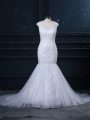 Graceful Scoop Sleeveless Tulle Wedding Dresses Lace Brush Train Clasp Handle