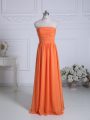 Orange Bridesmaid Gown Wedding Party with Ruching Strapless Sleeveless Zipper