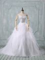 Sweetheart Sleeveless Wedding Gown Brush Train Beading and Ruffles White Organza