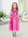 Noble Tea Length Rose Pink Flower Girl Dresses for Less Scoop Sleeveless Zipper