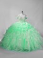 Trendy Straps Sleeveless Lace Up Sweet 16 Dresses Apple Green Organza