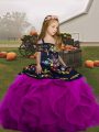 Sleeveless High Low Embroidery and Ruffles Lace Up Little Girls Pageant Gowns with Fuchsia