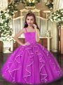 Fancy Straps Sleeveless Little Girls Pageant Dress Floor Length Ruffles Purple Tulle