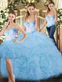 Beading and Ruffles Sweet 16 Dresses Blue Lace Up Sleeveless Floor Length
