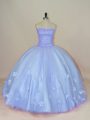 Fine Tulle Sweetheart Sleeveless Side Zipper Beading and Hand Made Flower Quinceanera Dress in Lavender
