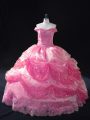 High Quality Floor Length Lace Up 15th Birthday Dress Rose Pink for Sweet 16 and Quinceanera with Beading and Sequins