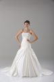 White Wedding Gowns Taffeta Brush Train Sleeveless Beading