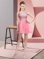 Elegant Pink Tulle Zipper Bateau Sleeveless Mini Length Prom Gown Beading