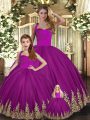 Fuchsia Halter Top Lace Up Embroidery Sweet 16 Quinceanera Dress Sleeveless