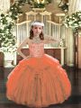 Luxurious Halter Top Sleeveless Tulle Pageant Gowns For Girls Beading and Ruffles Lace Up