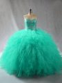 Decent Turquoise Tulle Lace Up Sweetheart Sleeveless Floor Length 15th Birthday Dress Beading and Ruffles
