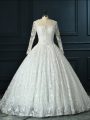 Free and Easy White Wedding Gown Lace Brush Train Long Sleeves Beading and Lace