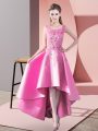 Traditional High Low Rose Pink Vestidos de Damas Scoop Sleeveless Zipper