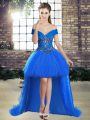 Sweet Blue Lace Up Off The Shoulder Beading Tulle Sleeveless