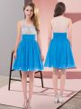 Mini Length Side Zipper Quinceanera Dama Dress Baby Blue for Wedding Party with Beading