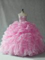 Baby Pink Sleeveless Organza Brush Train Lace Up Sweet 16 Dress for Sweet 16 and Quinceanera