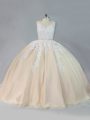 Court Train Ball Gowns Sweet 16 Dresses Champagne Scoop Tulle Sleeveless Zipper