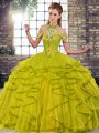Shining Tulle Sleeveless Floor Length Sweet 16 Quinceanera Dress and Beading and Ruffles