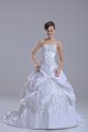White Lace Up Wedding Dress Beading and Pick Ups Sleeveless Brush Train