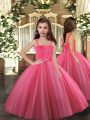 Dazzling Floor Length Lace Up Little Girls Pageant Gowns Hot Pink for Party and Sweet 16 and Wedding Party with Beading