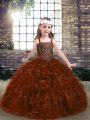 Cheap Rust Red Organza Lace Up Kids Formal Wear Sleeveless Floor Length Beading