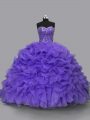 High End Purple Sleeveless Organza Lace Up Quinceanera Dresses for Sweet 16 and Quinceanera