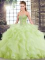 Custom Fit Yellow Green Sleeveless Tulle Brush Train Lace Up 15th Birthday Dress for Military Ball and Sweet 16 and Quinceanera