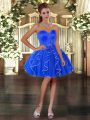 Mini Length Blue Prom Dresses Organza Sleeveless Ruffles