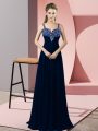 Navy Blue Sleeveless Chiffon Zipper Prom Party Dress for Prom and Party