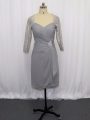Chiffon Sweetheart Half Sleeves Zipper Beading and Ruching Mother Of The Bride Dress in Grey