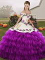 Off The Shoulder Sleeveless Organza Quinceanera Dress Embroidery and Ruffled Layers Lace Up