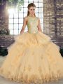 Customized Champagne Scoop Lace Up Lace and Embroidery and Ruffles 15th Birthday Dress Sleeveless