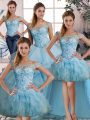Beautiful Floor Length Light Blue Sweet 16 Dresses Organza Sleeveless Beading and Ruffles