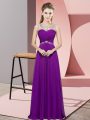Flirting Floor Length Backless Prom Dress Eggplant Purple for Prom and Party and Military Ball with Beading