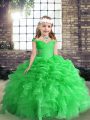 Charming Organza Straps Sleeveless Lace Up Beading and Ruffles Little Girl Pageant Gowns in Green