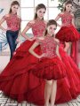 Red Sleeveless Beading and Ruffles Floor Length Quinceanera Gown