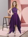 Purple Empire Chiffon High-neck Sleeveless Beading and Sequins Asymmetrical Zipper Dress for Prom