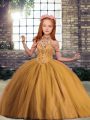 Sweet Floor Length Brown Little Girl Pageant Dress Tulle Sleeveless Beading