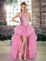 Edgy Scoop Sleeveless Tulle Homecoming Dress Beading Lace Up