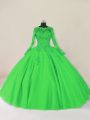 Superior Green Ball Gowns Tulle Scalloped Long Sleeves Lace Floor Length Zipper Vestidos de Quinceanera